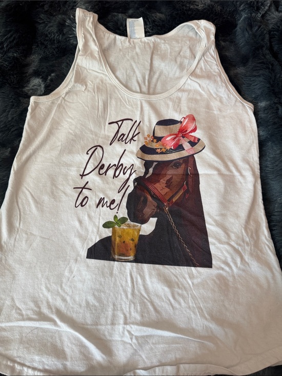 Port and Company Tops - Port and Company White 'Talk Derby To Me' Graphic Tank with Horse and Hat